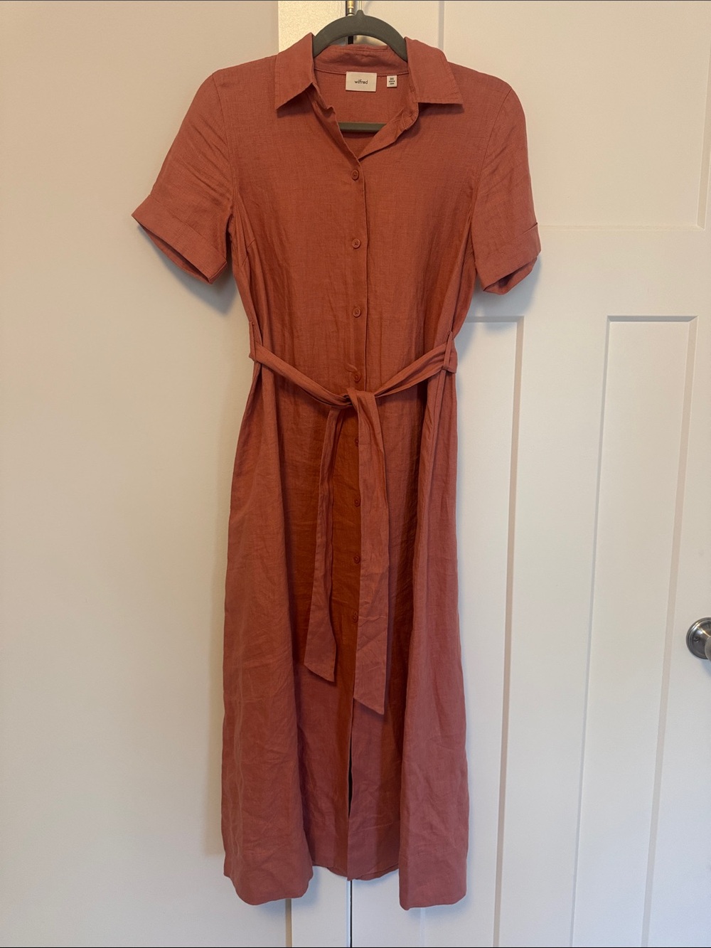 Aritzia Rust-Tone Button Midi Shirt Dress with Tie Waist